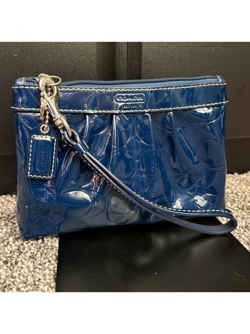 Coach Blue Liquid Glass Embossed Wristlet